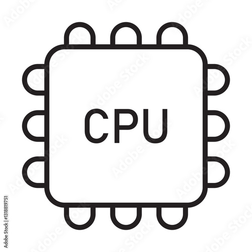 The central processor. Electronic chip. Computer chip, microprocessor pictogram. Computer parts. Flat design style. EPS 10. Vector illustration