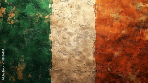 Elegant depiction of an irish flag with textured background and earthy tones