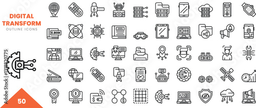 digital transformation outline icon collection. Vector illustration