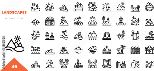 landscapes outline icon collection. Vector illustration