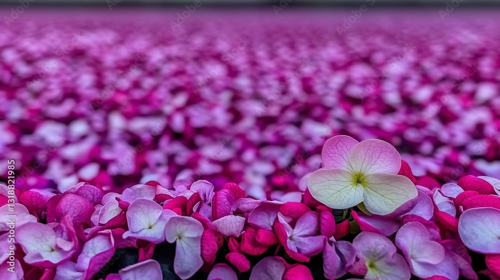 Fototapeta premium Vibrant Purple and Pink Hydrangea Field Close Up