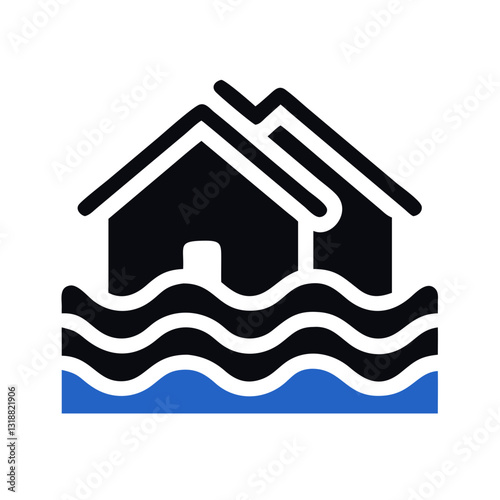Black flooded houses disaster symbol