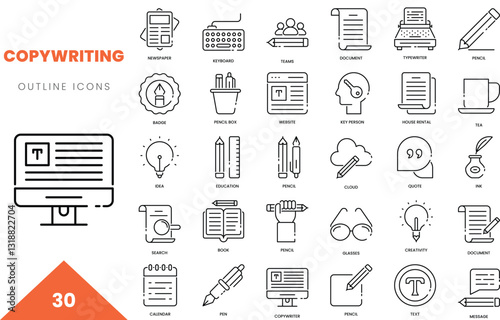 copywriting outline icon collection. Vector illustration
