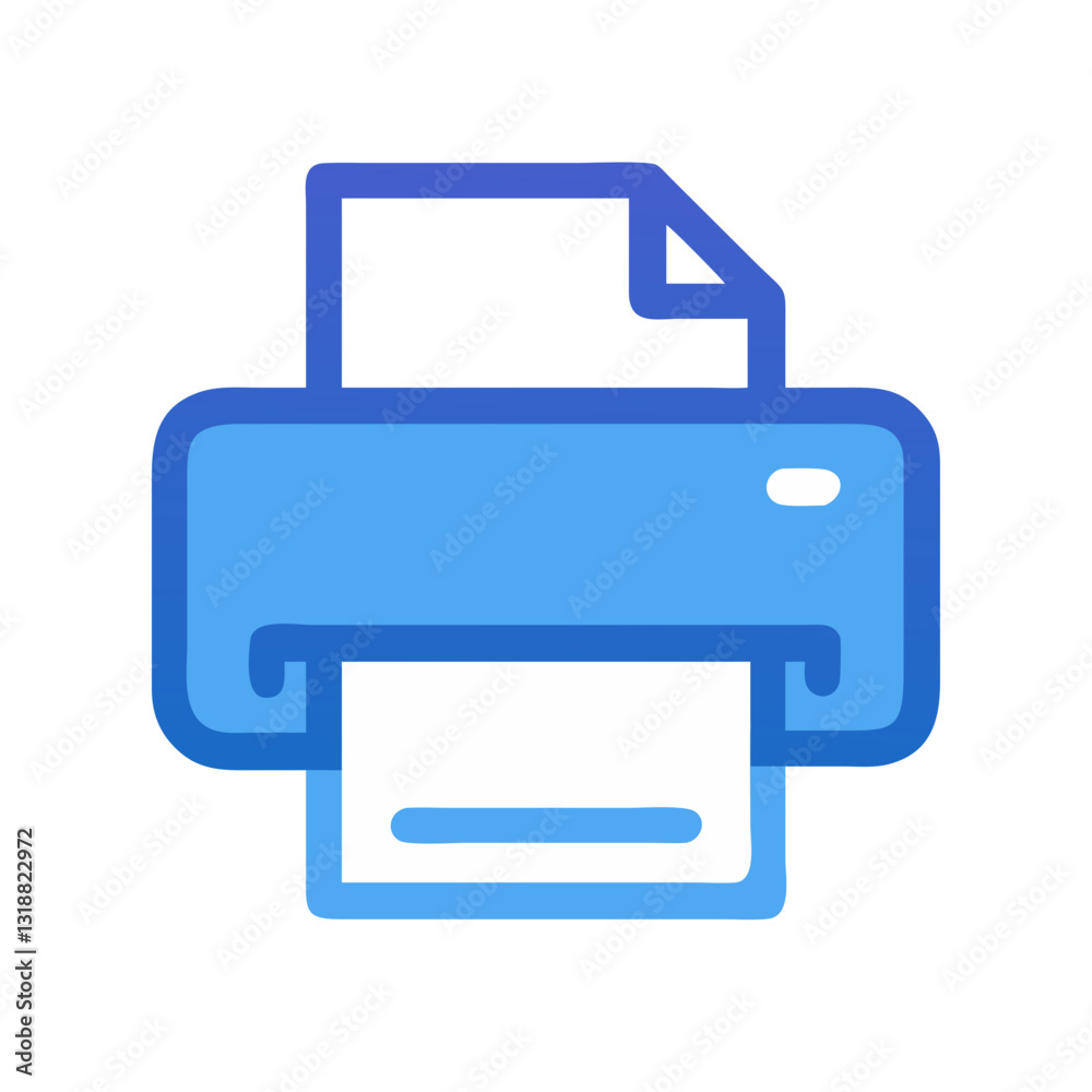 Blue printer icon with document printing function Blue printer icon with document printing function