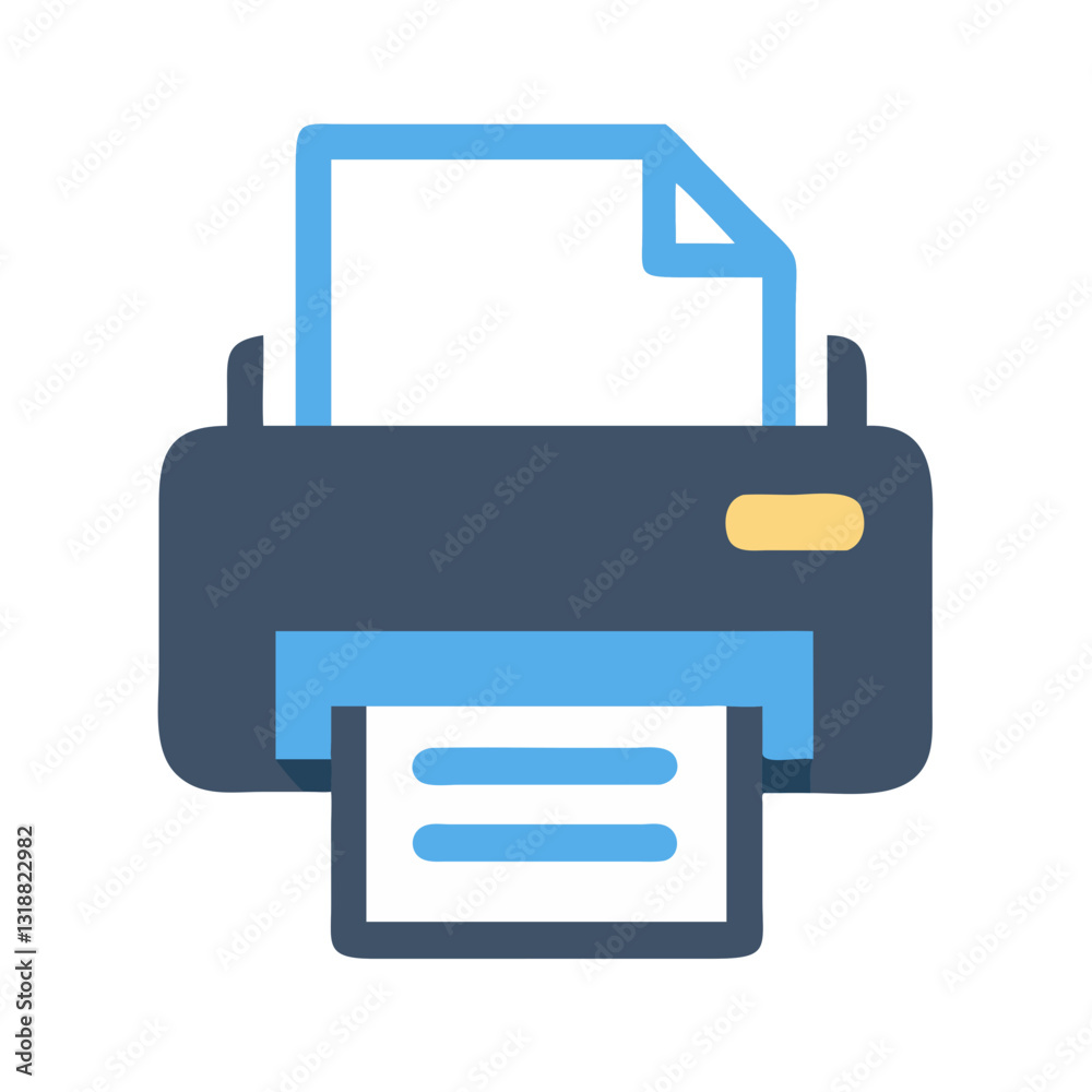 Dark blue printer with paper document printing