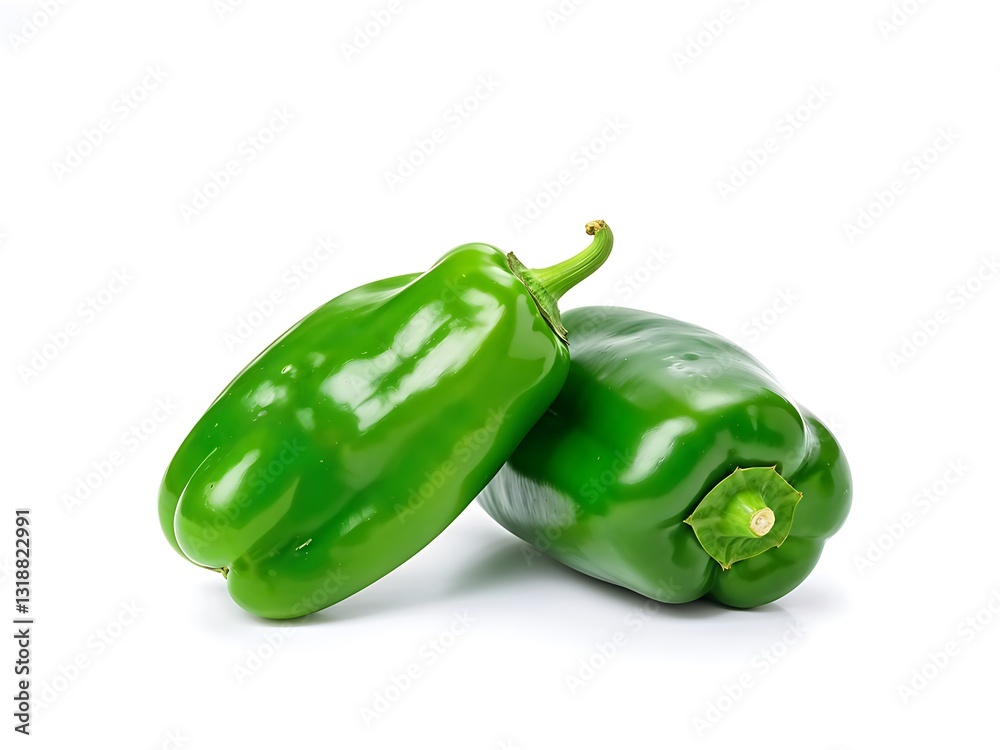 Two Green Bell Peppers Isolated on White Background Two Green Bell Peppers Isolated on White Background