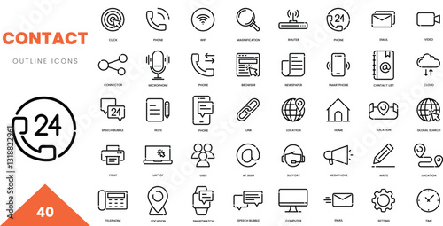 contact outline icon collection. Vector illustration