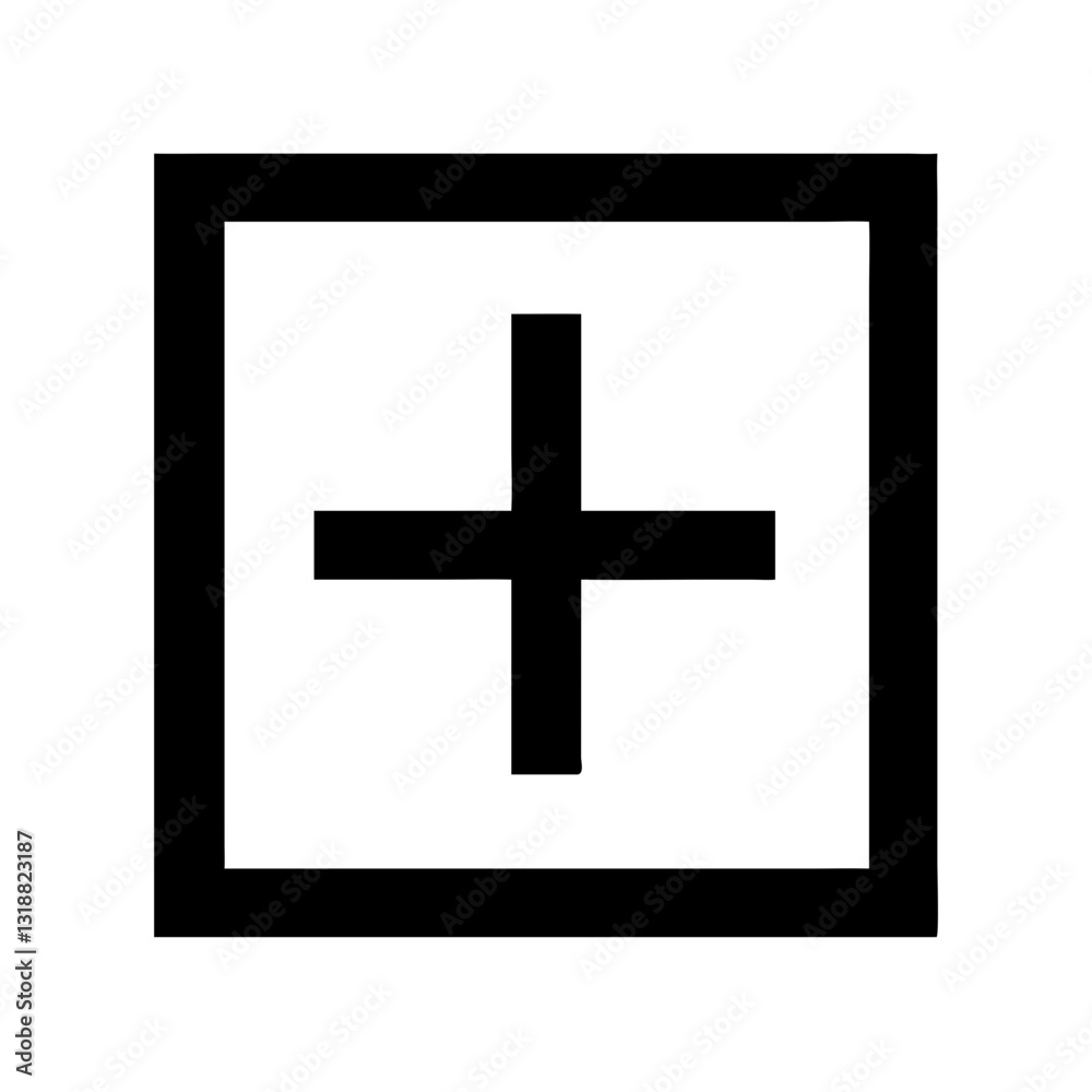 Black plus symbol inside a square outline Black plus symbol inside a square outline