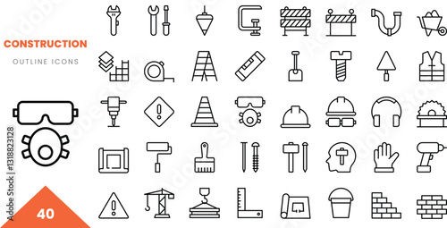 construction outline icon collection. Vector illustration