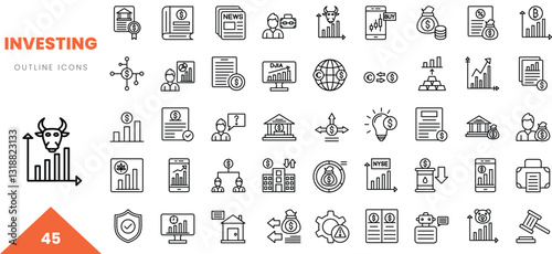 investing outline icon collection. Vector illustration