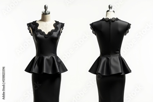 Stylish fitted black dress featuring lace accents