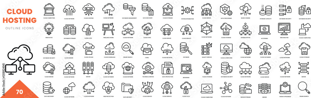 cloud hosting outline icon collection. Vector illustration cloud hosting outline icon collection. Vector illustration