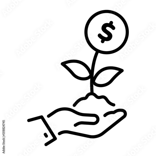 A line style icon of money plant showing sales growth 