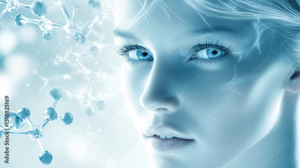 Fototapeta premium Youthful Glow and Molecular Science Symbolizing Anti-Aging Innovation 