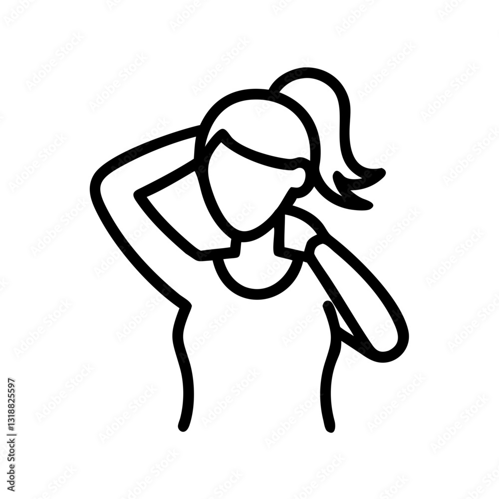Minimalistic line art of a woman tying her hair up Minimalistic line art of a woman tying her hair up