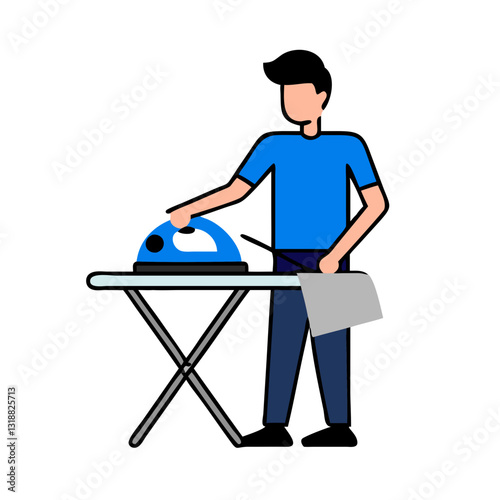 Man Ironing Clothes for Laundry, Housework, and Cleaning Services

