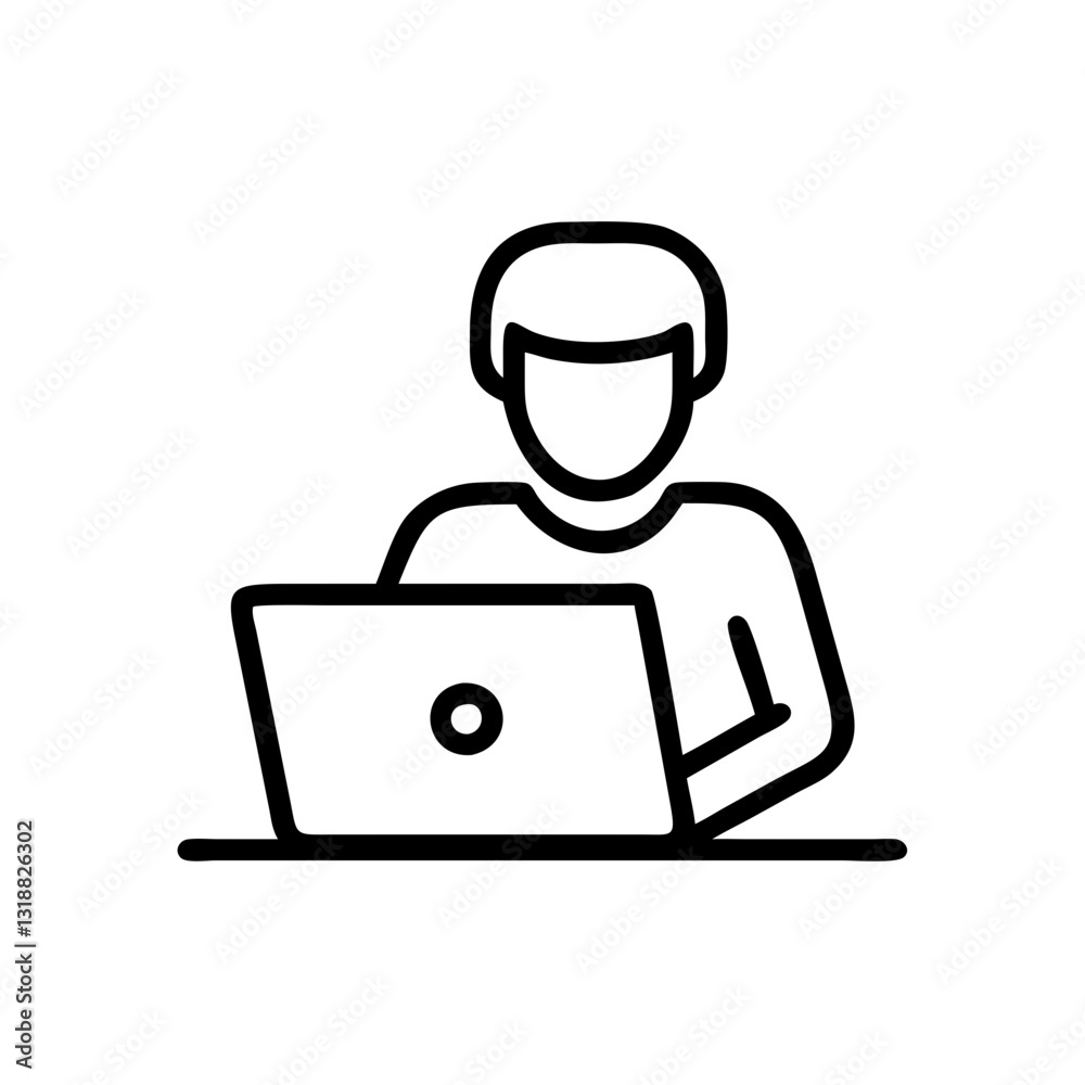 Person working on a laptop in a line drawing, productivity and technology concept Person working on a laptop in a line drawing, productivity and technology concept