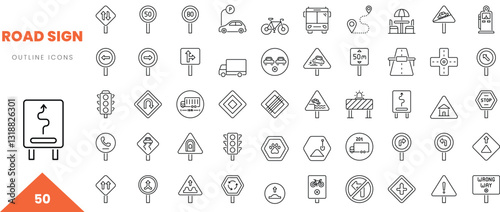 road sign outline icon collection. Vector illustration