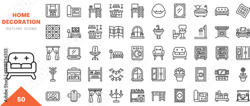 home decoration outline icon collection. Vector illustration