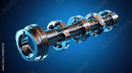 A detailed crankshaft from an engine, sharply isolated against a deep blue background.