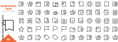 bookmarks tags outline icon collection. Vector illustration