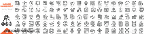 business management outline icon collection. Vector illustration