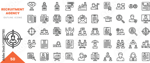 recruitment agency outline icon collection. Vector illustration