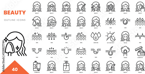 beauty outline icon collection. Vector illustration