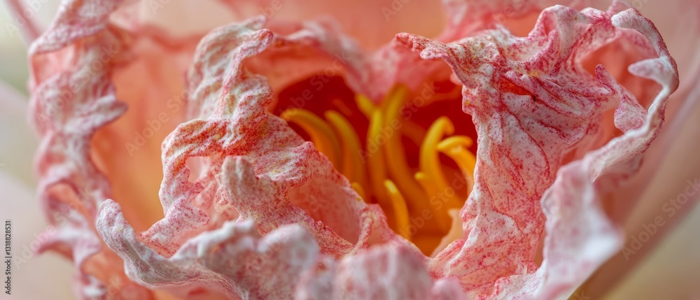 Water lily heart: pink petals and stamen macro Water lily heart: pink petals and stamen macro