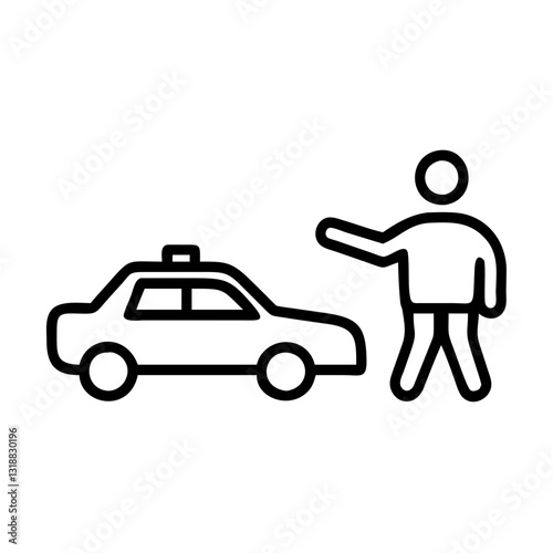 Person hailing a taxi in a line drawing, transportation and urban lifestyle concept