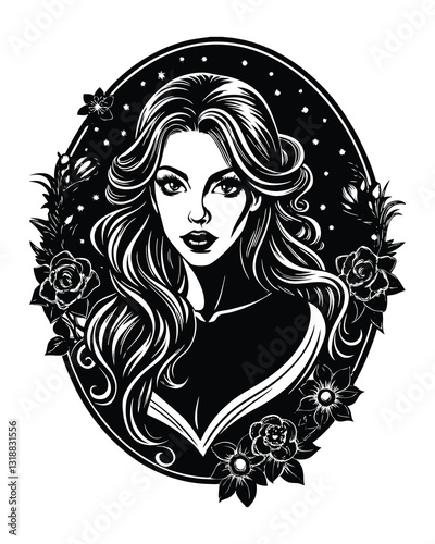 Silhouette of a beautiful girl isolated on a white background