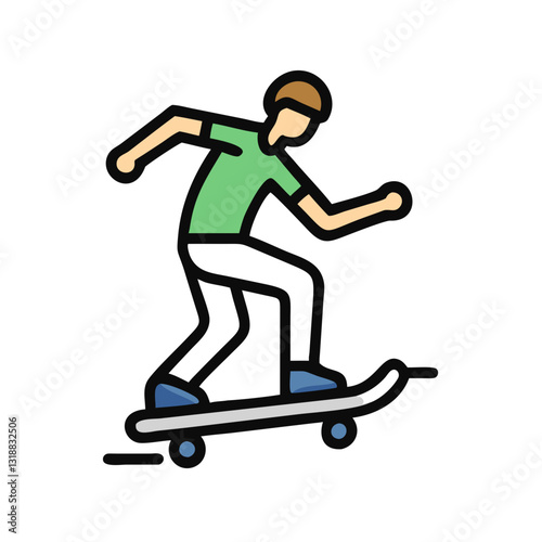 Person performing a skateboard trick in a colorful illustration, skateboarding and excitement concept