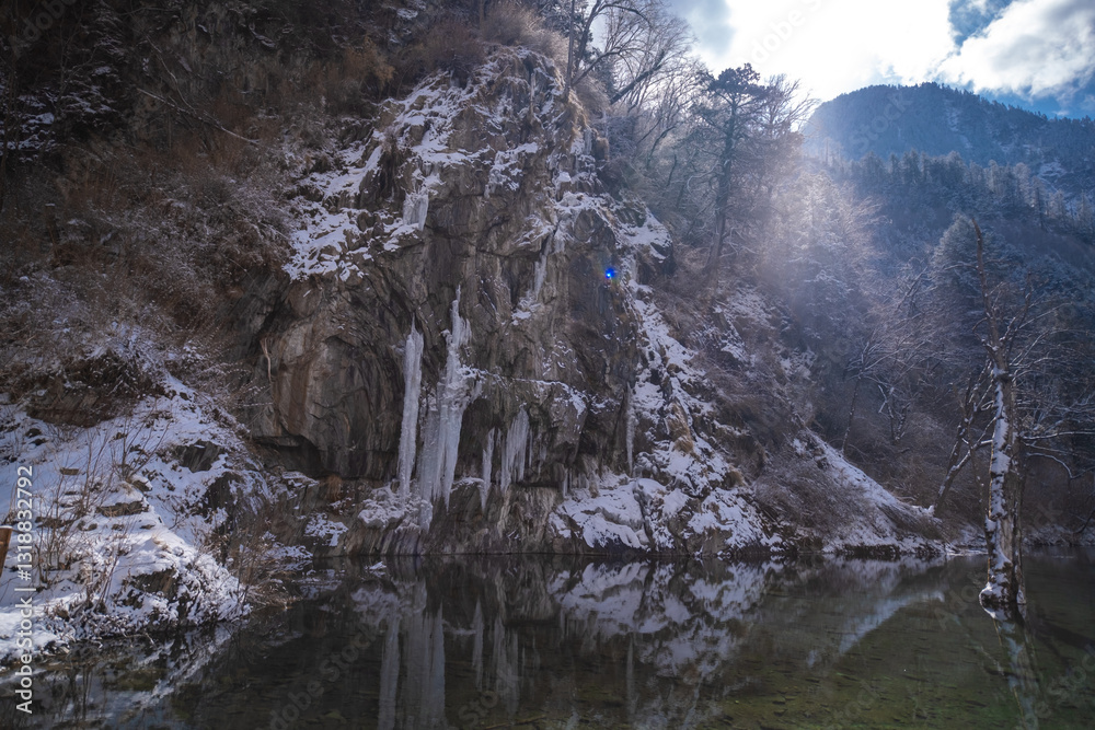 Bipenggou National Park in Sichuan China, is a natural reserve blessed with typical alpine views, including virgin forest, plateau lakes, glaciers, snow mountains, tinkling streams and waterfalls