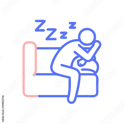 Person dozing off on a couch with a pillow and z's in a colorful illustration, rest and comfort concept