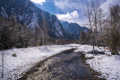 Obraz na płótnie Bipenggou National Park in Sichuan China, is a natural reserve blessed with typical alpine views, including virgin forest, plateau lakes, glaciers, snow mountains, tinkling streams and waterfalls w salonie