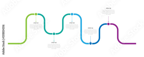 Infographic roadmap design template. Business Timeline of 5 Important Business Events annual business presentation. Vector illustration