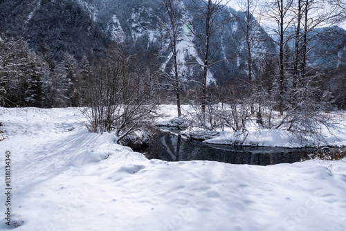 Obraz na płótnie Bipenggou National Park in Sichuan China, is a natural reserve blessed with typical alpine views, including virgin forest, plateau lakes, glaciers, snow mountains, tinkling streams and waterfalls w salonie