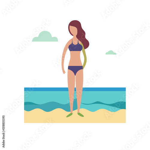 Illustration of a woman in a bikini standing on the beach