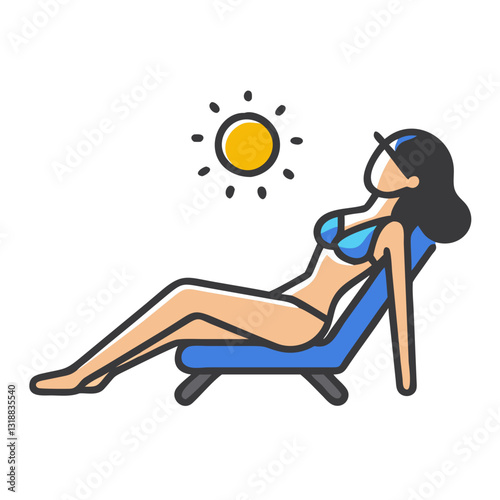 Illustration of a woman lounging in a bikini under the sun