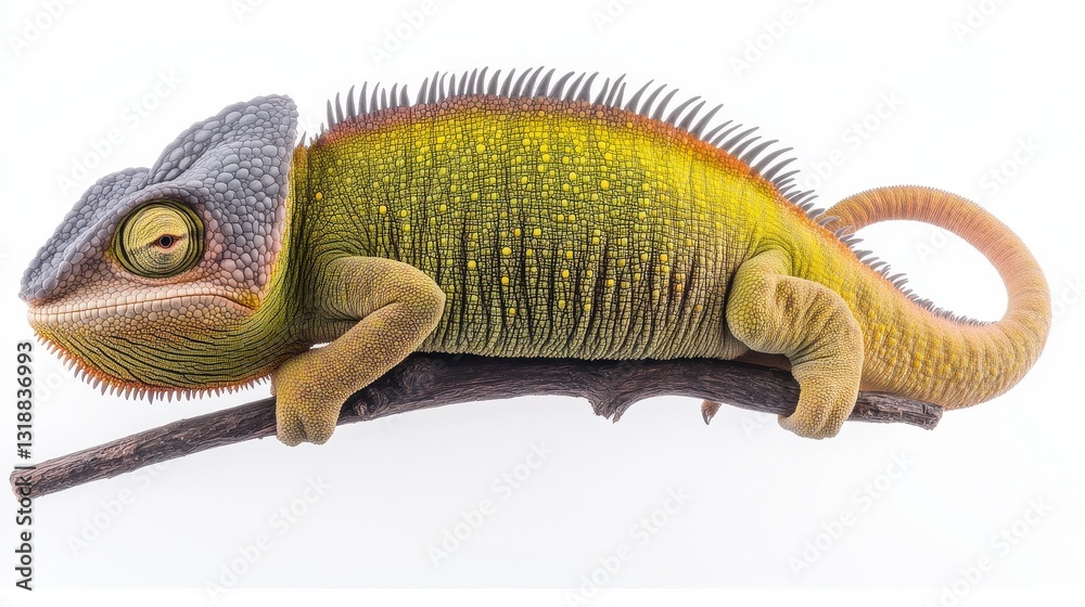 Obraz premium Yellow and Gray Chameleon on Branch Close Up