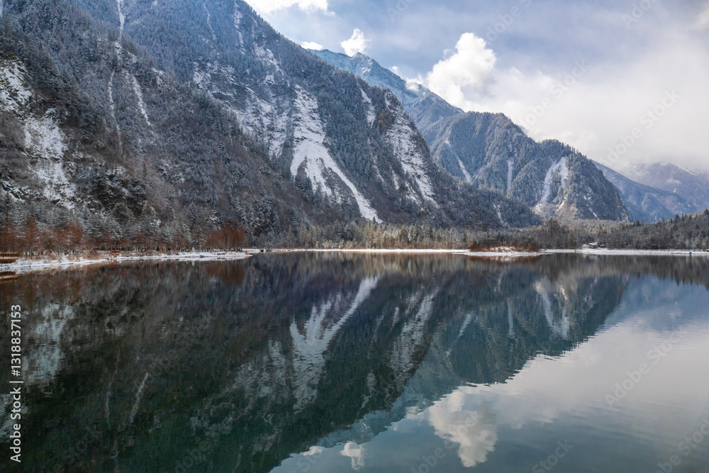 Bipenggou National Park in Sichuan China, is a natural reserve blessed with typical alpine views, including virgin forest, plateau lakes, glaciers, snow mountains, tinkling streams and waterfalls