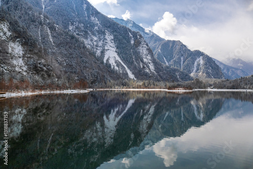 Bipenggou National Park in Sichuan China, is a natural reserve blessed with typical alpine views, including virgin forest, plateau lakes, glaciers, snow mountains, tinkling streams and waterfalls