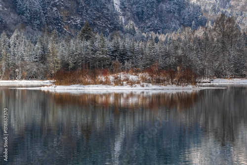Obraz na płótnie Bipenggou National Park in Sichuan China, is a natural reserve blessed with typical alpine views, including virgin forest, plateau lakes, glaciers, snow mountains, tinkling streams and waterfalls w salonie