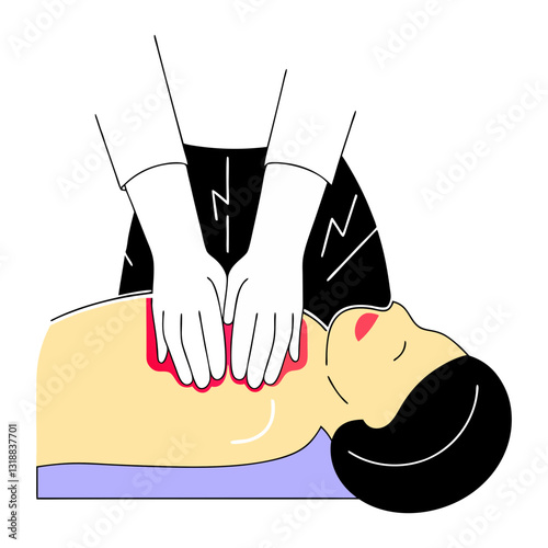 Vector illustration of a person receiving a chest compression CPR procedure. Ideal for medical, healthcare, emergency response, and first aid concepts.