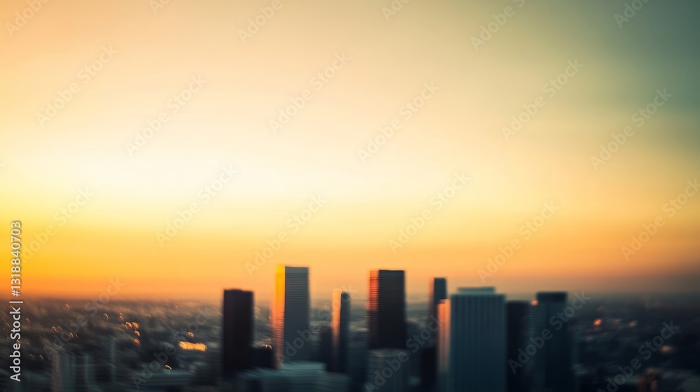 Fototapeta premium Golden Sunset Over Modern Cityscape, A Moment of Urban Tranquility 