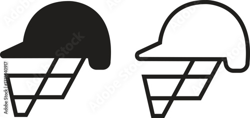 Set of helmet icons in flat and outline styles. Safety cap equipment vectors illustration. Cricket hat business concept signs for website and mobile apps designs isolated on transparent background.