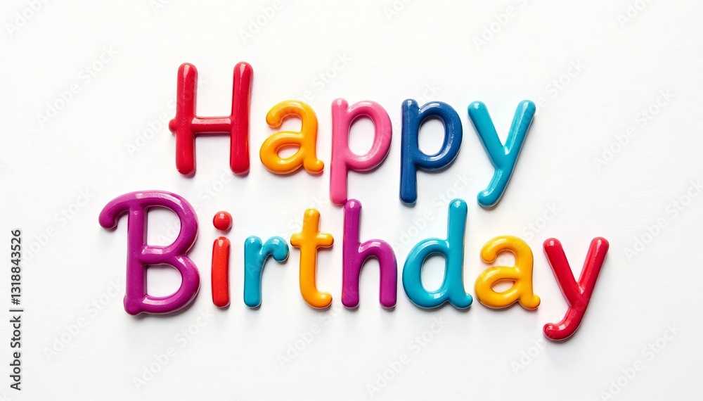 Vibrant bright birthday card with colorful lettering on white background, celebration, greeting, birthday Vibrant bright birthday card with colorful lettering on white background, celebration, greeting, birthday