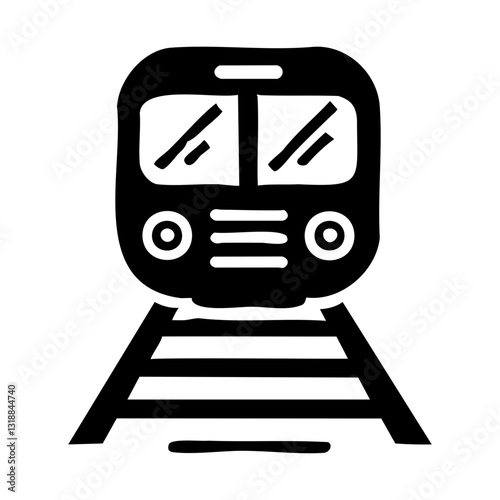 Train front view icon on railway tracks