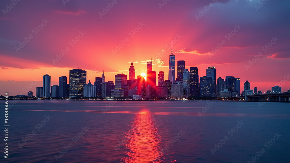 Obraz premium city skyline sunset visually stunning viewed low angle