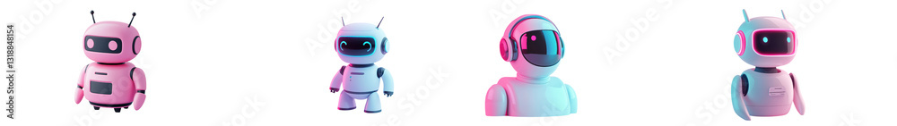 Obraz premium Adorable and playful cartoon robots in vibrant colors and modern futuristic digital Cute and whimsical characters with bright vibrant design